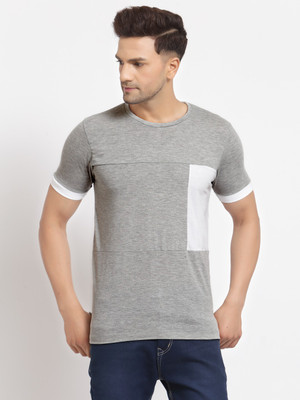 KALT Colorblock Men Round Neck Grey T-Shirt