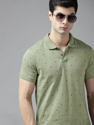 Roadster Printed Men Polo Neck Green T-Shirt