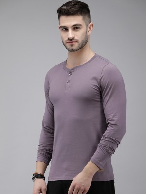 Roadster Solid Men Henley Neck Pink T-Shirt