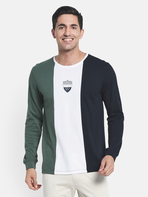 METTLE Colorblock Men Round Neck Light Green T-Shirt