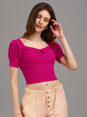 PURVAJA Casual Solid Women Pink Top