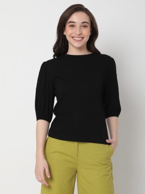 VERO MODA Casual Solid Women Black Top