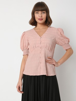 VERO MODA Casual Self Design Women Pink Top