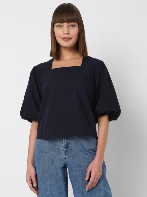 VERO MODA Casual Solid Women Blue Top