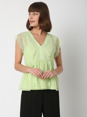 VERO MODA Casual Self Design Women Green Top