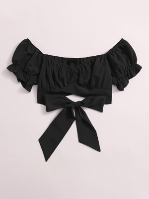 KAHARA Casual Solid Women Black Top