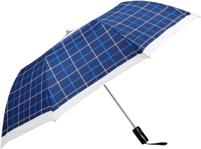 The CLOWNFISH Drizzle Series 2- Fold Auto Open Pongee Umbrellas(Checks Design- Navy Blue) Umbrella(Blue)