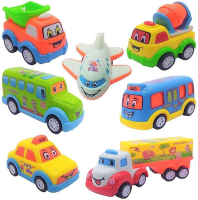Galactic Mini Fun Autos 7 pcs Unbreakable Pull Back Vehicles Push and go multicolor(Multicolor, Pack of: 1)