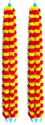 AbhiCart Yellow Red Artificial Flower Garland (Pack Of 10) Yellow, Red Marigold Artificial Flower(60 inch, Pack of 10, Garlands)