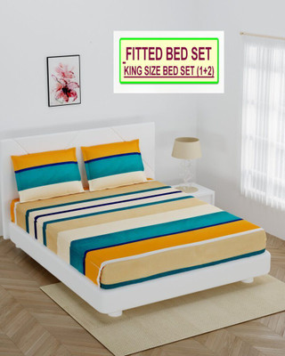 Roomesssentials 310 TC Microfiber King Printed Fitted (Elastic) Bedsheet(Pack of 1, Orange)