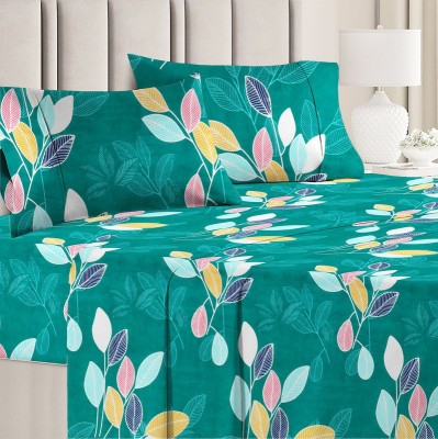 VAS COLLECTIONS 160 TC Cotton Double Floral Flat Bedsheet(Pack of 1, Green)