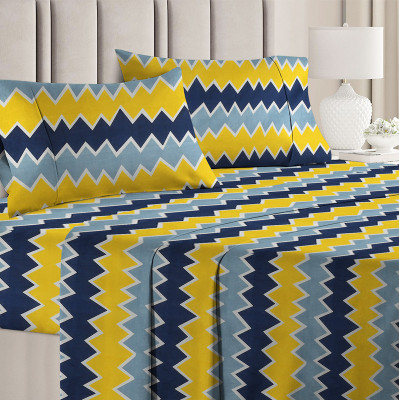 VAS COLLECTIONS Cotton Double Flat 160 TC Floral Bedsheet(Pack of 1, Yello & Grey)