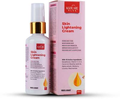 Kozicare Plus Skin Lightening Cream with Kojic Acid 2.5%, Glutathione 1%, Vitamin C 2%, Vitamin A, Carrot Oil 0.5%, Rosehip Oil 0.5%, Arbutin 1.5%, Mulberry 0.5%, Licorice 2% & Niacinamide 1% - 60ml