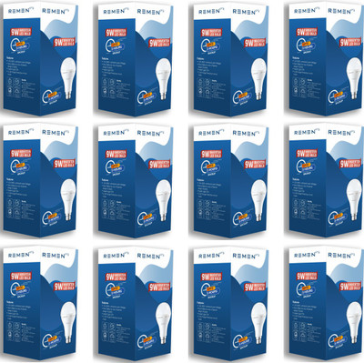 REMEN 9 W Inverter Round B22 Inverter Bulb(White, Pack of 12)