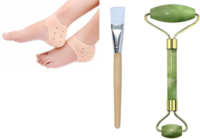Lusty soul Combo Of Face Pack Brush & Face Roller With Silicone Gel Heel Pad Socks Pack OF 3(3 Items in the set)