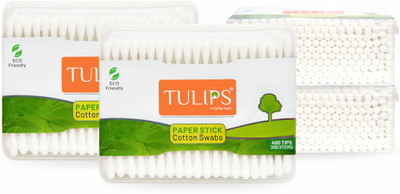 Tulips Cotton Ear Buds {Pack of 4} with White PAPER Stick 200 Sticks in a Box(4 Units)