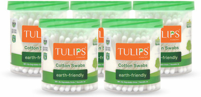 Tulips Cotton Ear Buds {Pack of 5} with White PAPER Stick 100 Sticks in a Jar(5 Units)
