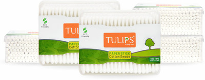 Tulips Cotton Ear Buds {Pack of 5} with White PAPER Stick, 200 Sticks in a Box(5 Units)
