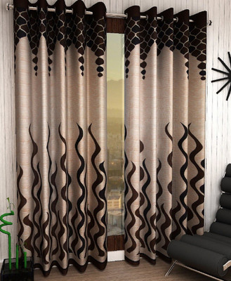 Home Sizzler 153 cm (5 ft) Polyester Semi Transparent Window Curtain (Pack Of 2)(Abstract, Brown)