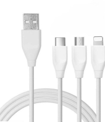 Larecastle USB Type C Cable 2 A 1.2 m Nylon Braided 3 in 1 Data Cable(Compatible with Mobile, Tablet, White, One Cable)