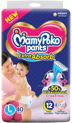 MamyPoko Extra Absorb Diaper - Large Size, Pack of 40 Diapers (L-40) - L(40 Pieces)