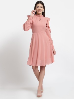 AAYU Women Fit and Flare Pink Dress