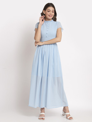 AAYU Women Bodycon Light Blue Maxi/Full Length Dress