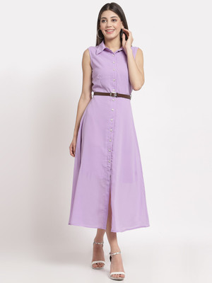 AAYU Women A-line Purple Midi/Calf Length Dress