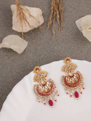 brado jewellery Gold Plated Red Minakari Earrings For Women and Girls Diamond Brass Earring Set