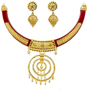 ZR JEWELS Plastic Gold-plated Red Jewellery Set(Pack of 1)