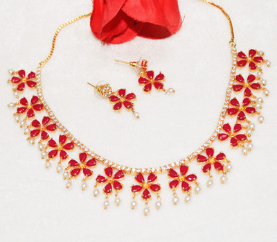 angels jewels Brass Gold-plated Red Jewellery Set(Pack of 1)