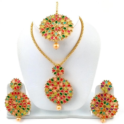 jatin imitation Metal, Stone Gold-plated Multicolor Jewellery Set(Pack of 1)