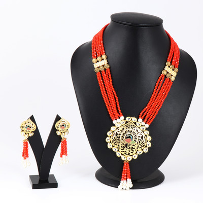 angels jewels Brass Gold-plated Red Jewellery Set(Pack of 1)