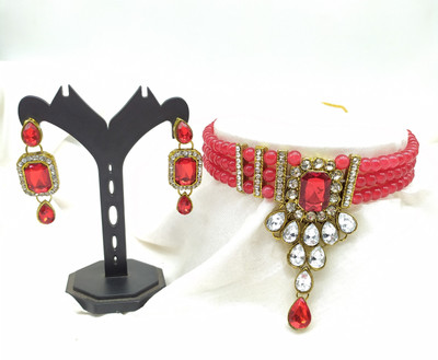 Shree Jai Sai Art Alloy Gold-plated Red Jewellery Set(Pack of 1)