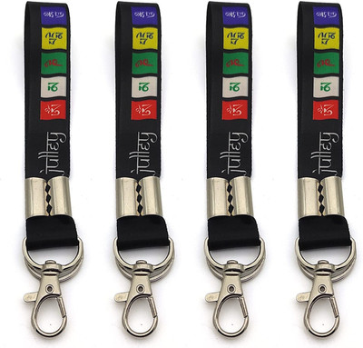Deethyas Fashion Pack Of 4 Ladakh Tibetan Prayer Julley Flag 7inch Lanyard Fabric Tag For Riders Key Chain