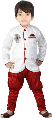 Vanraj Baby Boys Festive & Party Kurta and Churidar Set(Red Pack of 1)