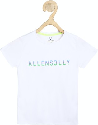 Allen Solly Boys Typography, Printed Polyester T Shirt(White, Pack of 1)