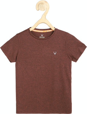 Allen Solly Boys Self Design Polyester Regular T Shirt(Maroon, Pack of 1)