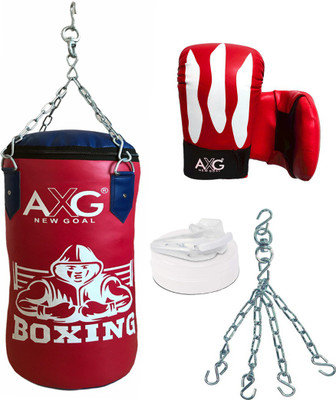 AXG NEW GOAL Sturdy Unfilled 2.5ft Punching Bag With Chain, Mouth Guard & Pair Of Gloves Boxing Kit