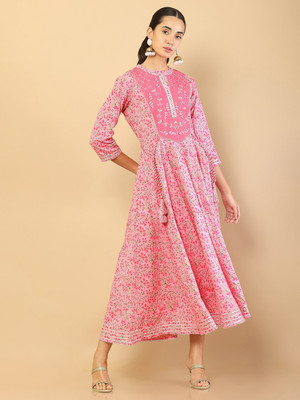 soch Women Printed Anarkali Kurta(Pink)