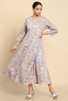 soch Women Printed Anarkali Kurta(Grey)