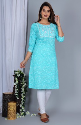 SARVESHWAR Women Embroidered A-line Kurta(Light Blue, White)