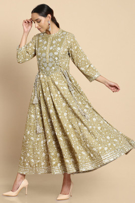 soch Women Printed Anarkali Kurta(Green)