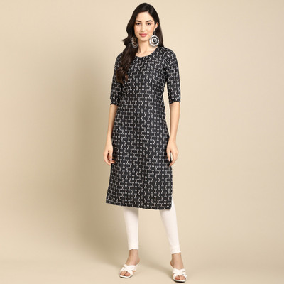 1 Stop Fashion Women Printed Straight Kurta(Black)