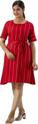 DMP FASHION Women Self Design Flared Kurta(Red)