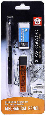SAKURA Point Mechanical Pencil Starter set with lead refill and eraser 0.5mm-HB Pencil(Set of 1, Black)