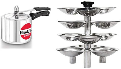 Hawkins CLASSIC 3 LITRE TALL PR COOKER WITH IDLI STAND 3 LTR (CL3T+ID12S) COMBO 3 L Inner Lid Pressure Cooker(Aluminium)