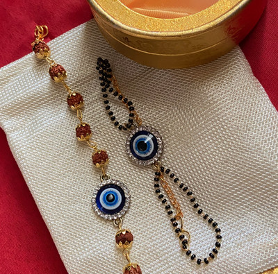 JASVIN TRADERS Rudraksh R1BL2 Assorted Rakhi  Set(BLACK BEADS AND RUDRAKSH COMBO PACK)