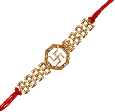 Ingo Creation Religious 113 Gold Finish Rakhi, Chawal Roli Pack  Set(1)