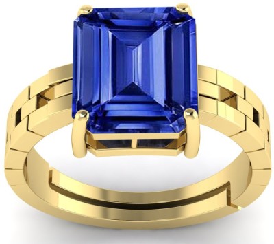 LMDLACHAMA 6.00 Ratti 5.00 Carat Natural AA+ Quality Blue Sapphire Stone Ring For Women's Brass Gold Plated Ring